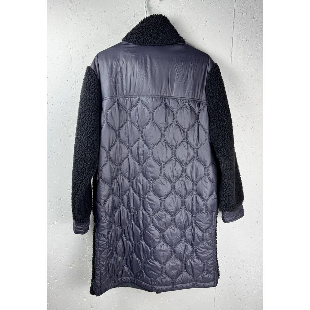 Athleta Fleece Hybrid Coat Black Sherpa Nylon Quilted Longline Funnel Neck Large - Picture 6 of 15